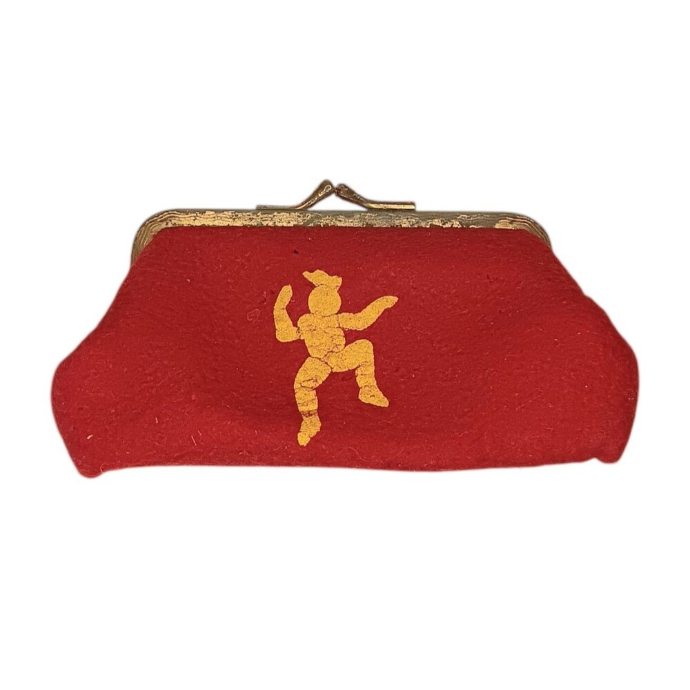 Vintage Brownie Girl Scout Felt Coin Purse Red W/ Yellow Symbol 5x3 For Display